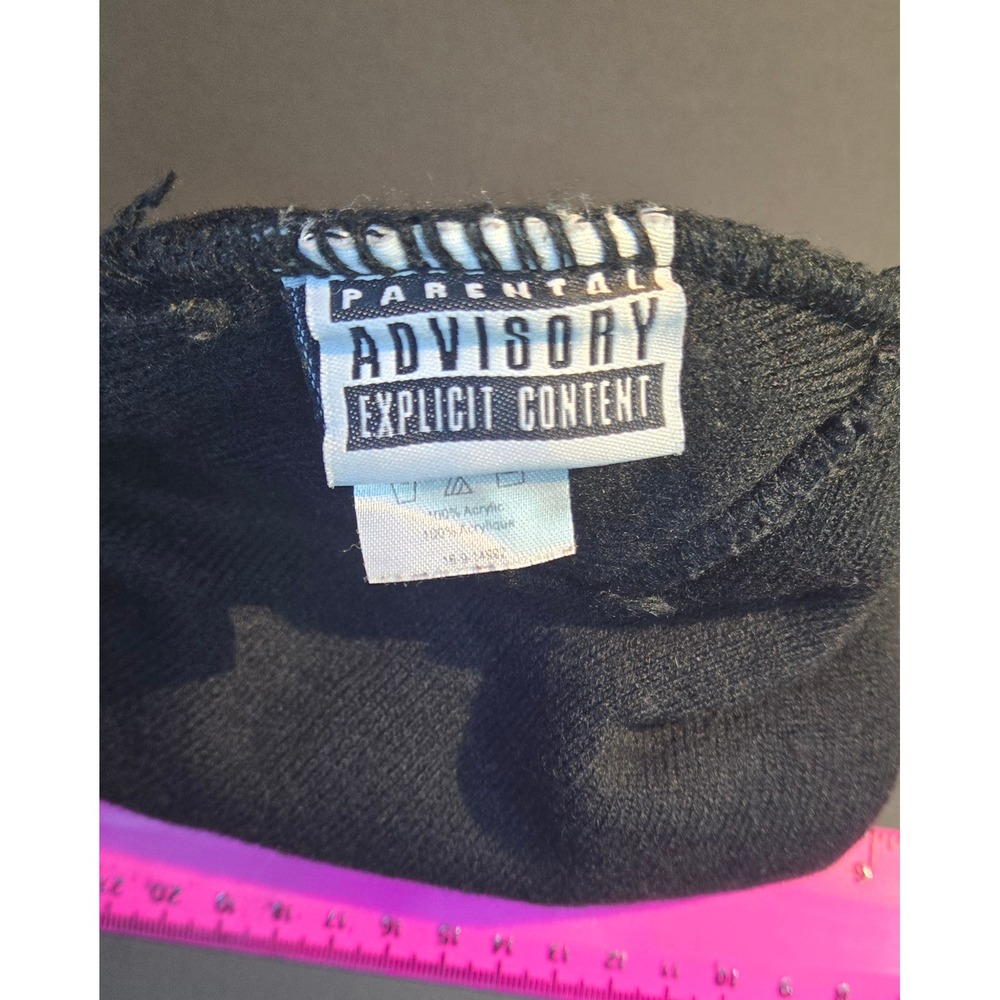 Parental Advisory Explicit Content Beanie Black White Striped Knit Skull Cap Hat